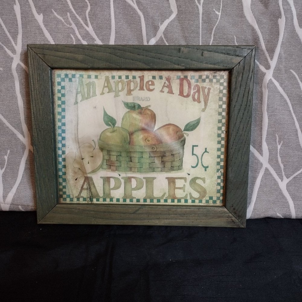 Decorative Apple Wooden Framed Picture - Farmhouse Feel Decor